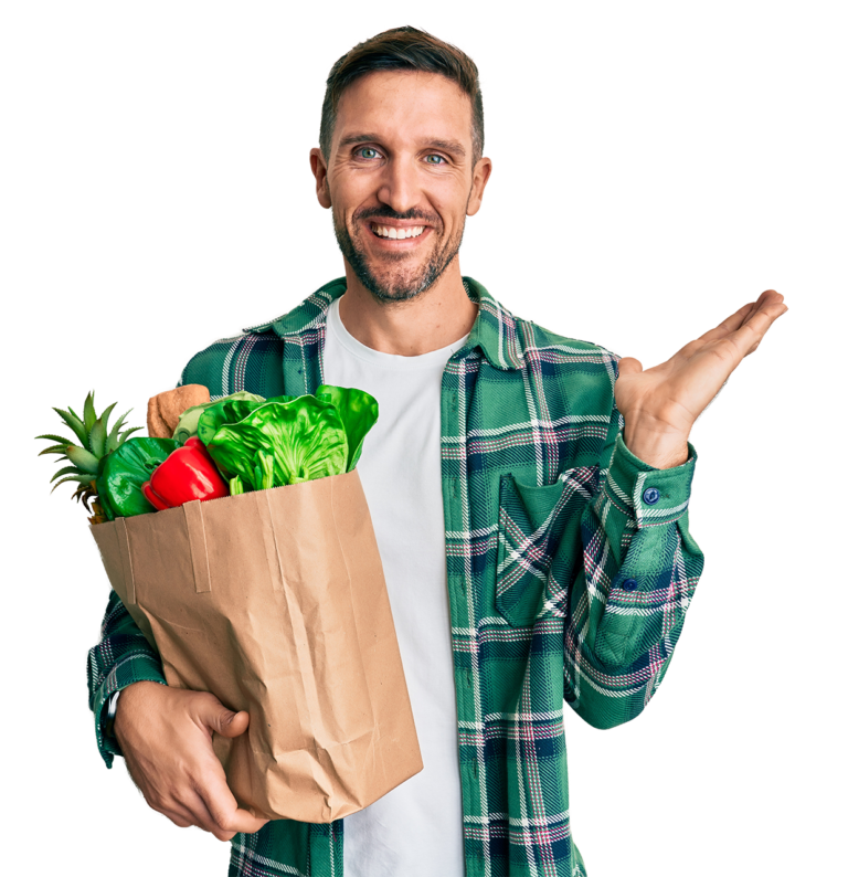 clipping: man grocery bag